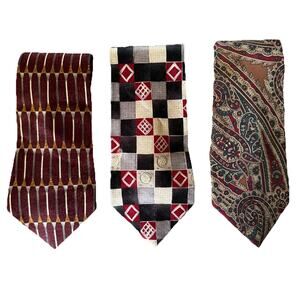 Pierre Cardin 3 Silk Ties Neckties Red Gray Black Classic Geometric USA Gift Lot